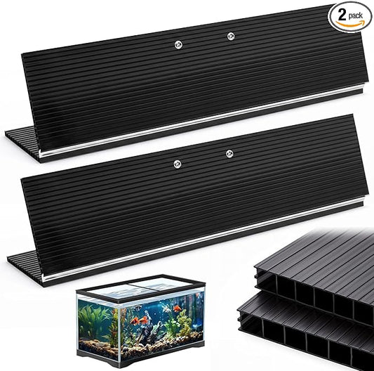 Sieral 2 Pcs Aquarium Canopy Set Polycarbonate Greenhouse Panels 22.95 x 16.61 x 0.24 Inch for 75/90/110 Gallon Fish Tank with Center Brace Aquariums Cover Fish Tank Lid, Black