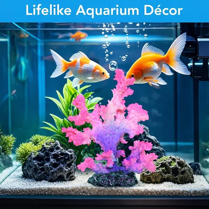 Polyresin Coral Ornament for Fish Tank Decorations,Aquarium Landscape Decor - Safe for Saltwater & Freshwater,Purple&Pink