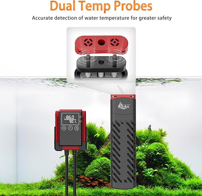 AQQA PTC Fish Tank Heater 500W for Aquarium 53-130 Gal Submersible with External Digital Controller Adjustable Temp Range 59-94℉ Overheat & Out-of-Water Auto Shut-Off Protection (500W for 53-130Gal)