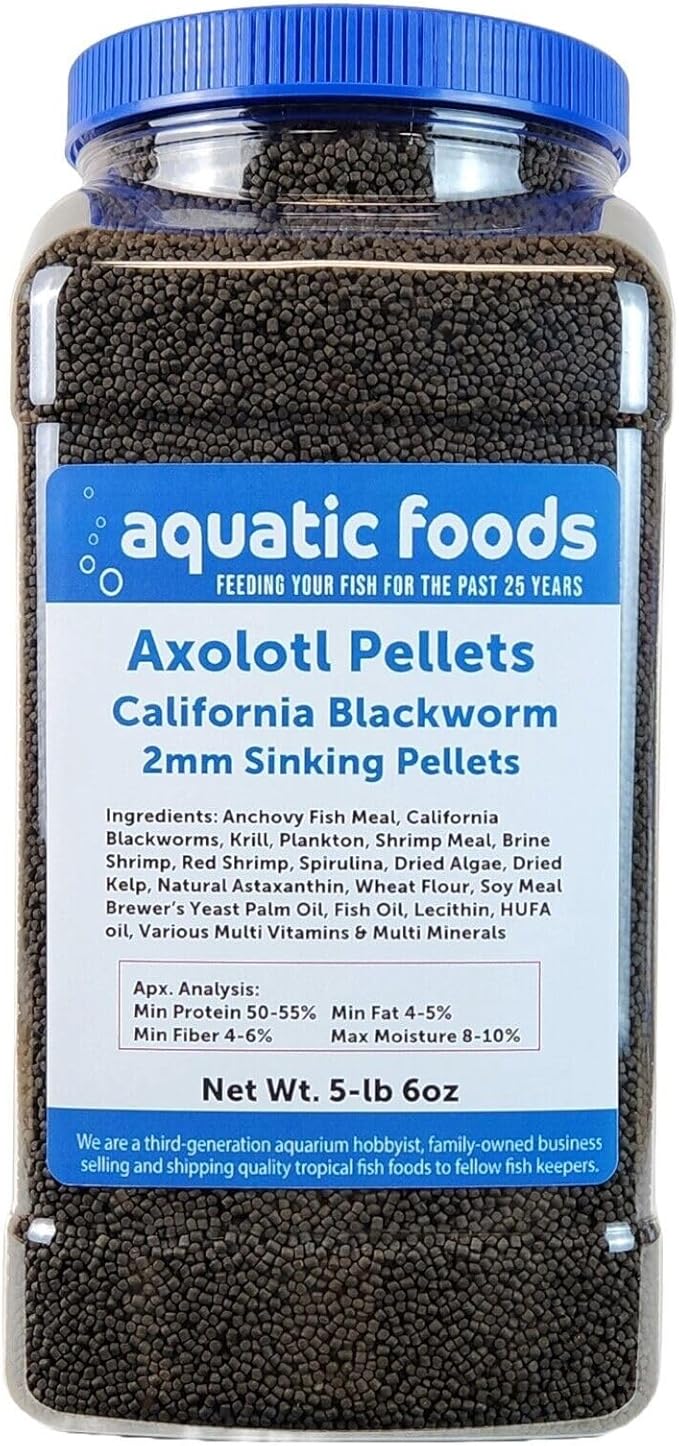 Axolotl Blackworm Pellets. 2mm-1/16 Sinking California Blackworm Small Pellets for Small Axolotl, Frogs, Shrimp, Salamanders, Newts, Snails…5-lbs 6oz Jar