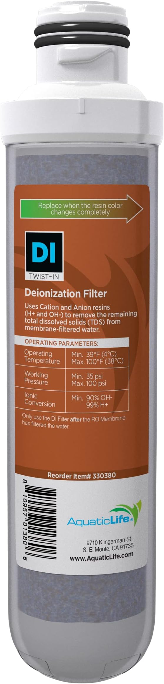 Aquatic Life Color Changing Deionization Filter Cartridge for Twist-in Units, 1 Each