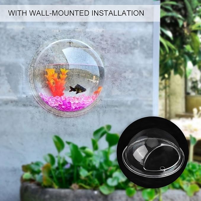 Wall Hanging Fish Tank, Mini Wall Mounted Hanging Transparent Fish Bowl Acrylic Fish Tank, Betta Fish Tank Bowl Hanging Plastic Wall Decor for Plant Fish Ecosphere
