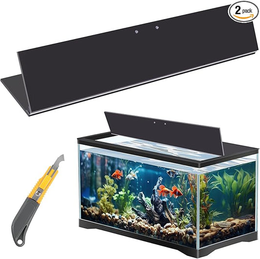 Sieral Aquarium Polycarbonate Canopy Set 19.37 x 9.37 x 0.12 Inch for 10/20 Gallon Without Center Brace Aquariums Cover Fish Tank Lid with a Hook Knife, Black