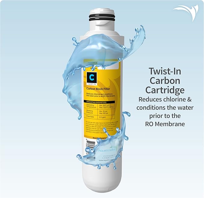 Aquatic Life Twist-In Reverse Osmosis Aquarium Water Filter Replacement Cartridge Pack, Includes 75 GPD Membrane, Sediment, Carbon Block and Deionization DI Filters for 3 and 4-Stage RO/DI System