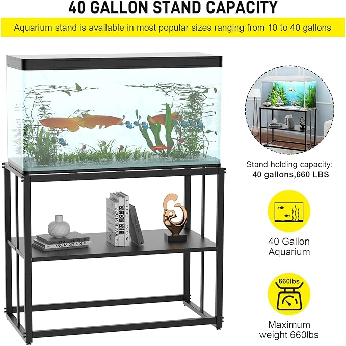 Likeem Fish Tank Stand Metal Aquarium Stand 40 Gallon Aquarium Turtle Tank 36.5" x 18.5" x 29.5"