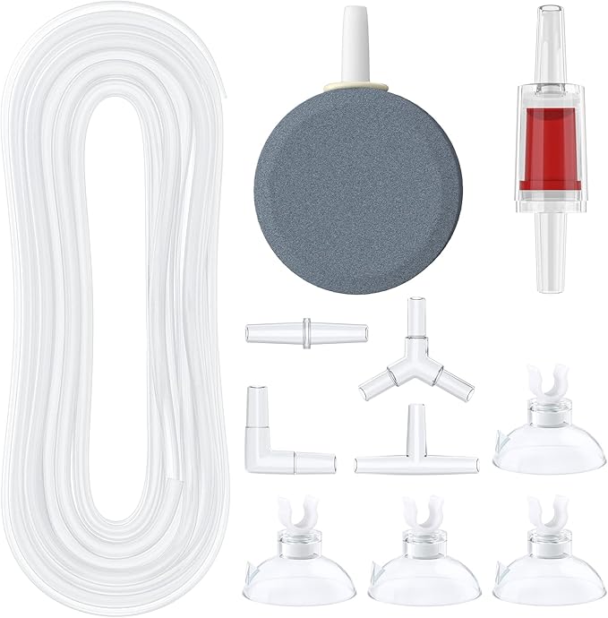 Pawfly 7 Feet Airline Tubing Standard Aquarium Air Pump Accessories with Air Stones, Check Valves, Suction Cups and Connectors