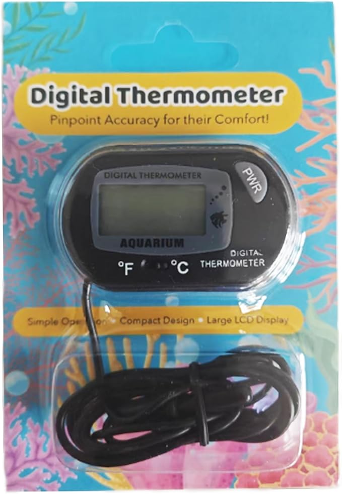 SunGrow Digital Betta Thermometer for Tropical Aquarium Fish, Black Color, 4 Suction Cups and 2 Batteries Included, 2 pcs per Pack