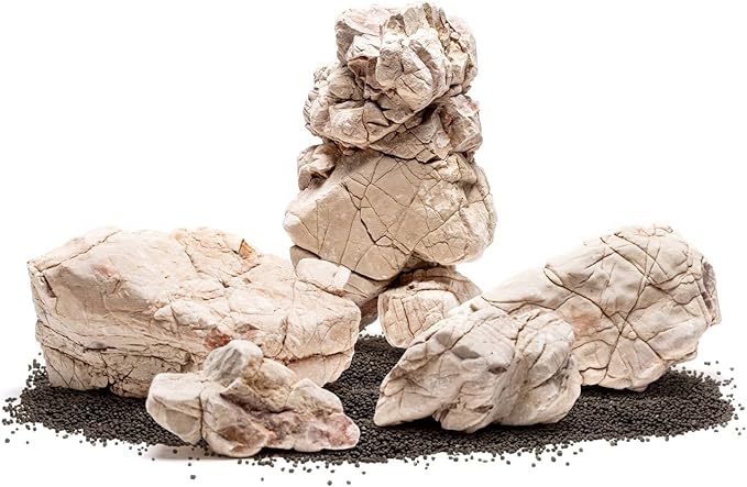 SubstrateSource Natural Aquarium Stones - Off-White Textured with Grooves Decorative Aquascaping Rocks for Betta Fish Tank, Goldfish, Cichlids, Hermit Crab & Terrariums - White Elephant Skin, 30 LB