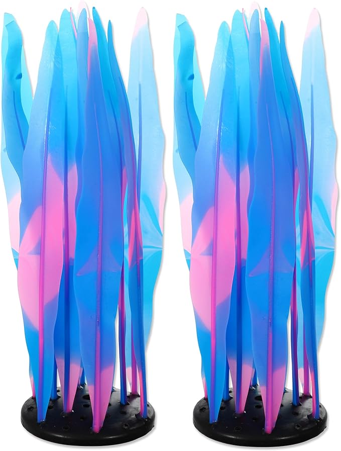 Aquarium Glowing Kelp Plant, Soft Silicone, Fluorescence Coral Decor, Blue, 2pcs