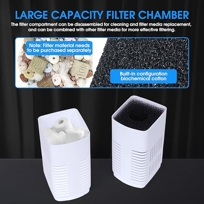 The fish tank filter is suitable for 80-160 gallon aquariums, filtering/oxygenating/water circulation. Built-in biochemical filter cotton