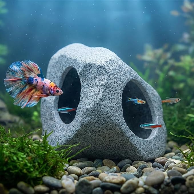 Premium Beta Fish Tank Decor, Beta Fish Tank Decorations, Betta Fish Tank Accessories, Fish Rocks Hiding, Playing, Resting Spots - Avoid Aggressive Behavior (Alien)