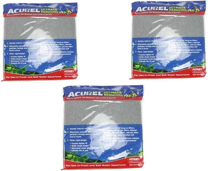 Acurel LLC (3 Pack) Nitrate Reducing Media Pad Aquarium and Pond Filter Accessory, 10-Inch by 18-Inch