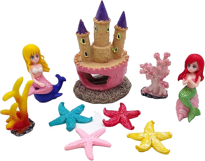 Aquarium Castle Decor with Artificial Starfish & Coral, Pink Fish Tank Accessories for Aquascape Enthusiasts, Sand Table DIY