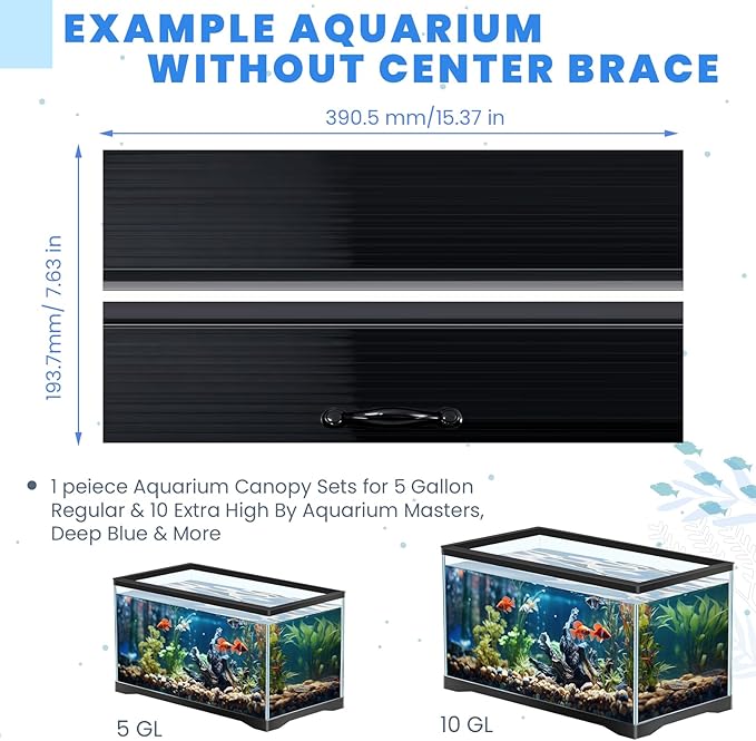 Sieral Aquarium Canopy Set Polycarbonate Greenhouse Panels 15.37 x 7.63 x 0.12 Inch for 5/10 Gallon Fish Tank Without Center Brace Aquariums Cover Fish Tank Lid, Black