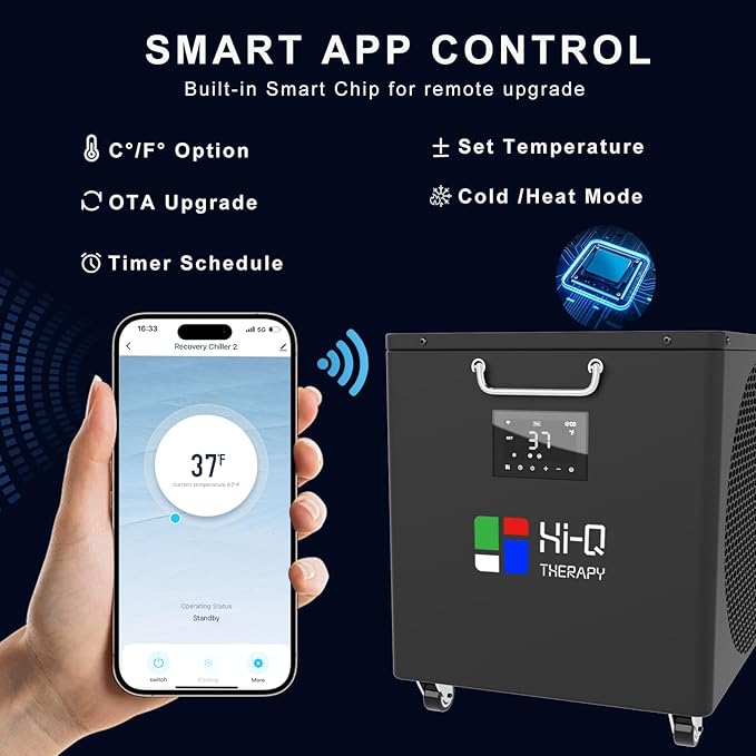 Hi-Q 1HP Cold Plunge Chiller and Heater All-in-One, Smart Ice Bath Machine with App Control & Integrated Pump, Portable Indoor/Outdoor Water Cooler with Wheels for Recovery Tub, Includes 4 Filters