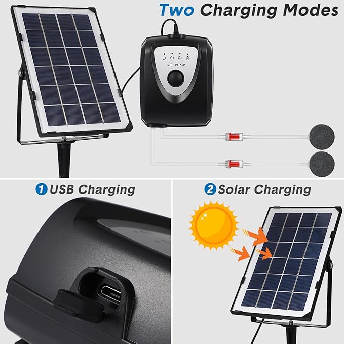 Tofficu Aquarium Air Pump Air Pump Aquarium Solar Pump Sets Oxygenation Equipment for Fish Tank Garden Pond Portable