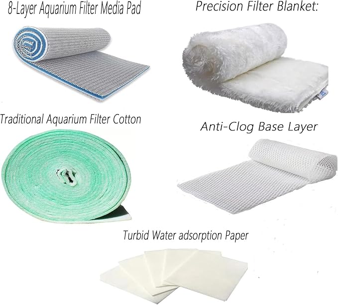 5-in-Aquarium Filter Floss Rolls-5 filter media types of different densities effectively filtering water-7.9×40in×2pcs and12×16in×2pcs- Bonded Filter Media Pad for Freshwater or Marine Aquariums Ponds