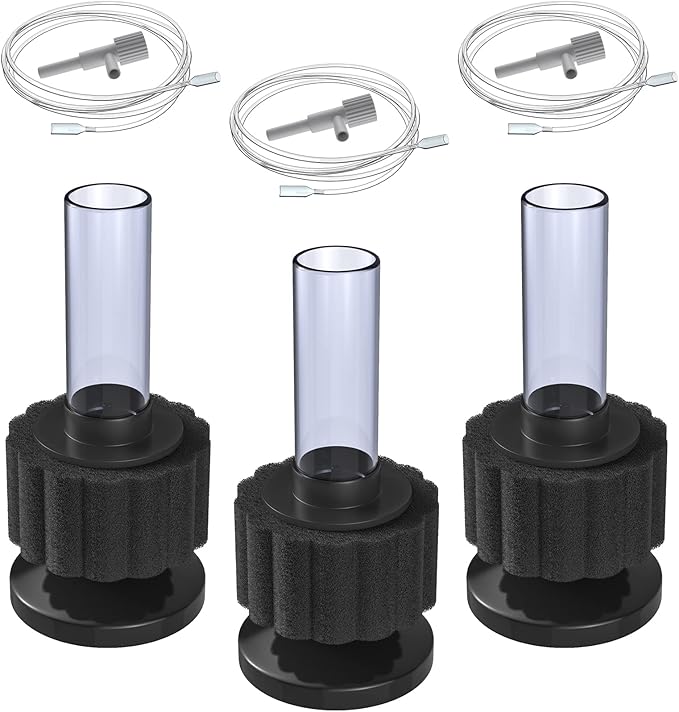 Pawfly Aquarium Nano Bio Sponge Filter Quiet Betta Fry Shrimp Foam Filter Kit with Airline Tubing for Small Fish Tank up to 3 Gallon, 3 Pack