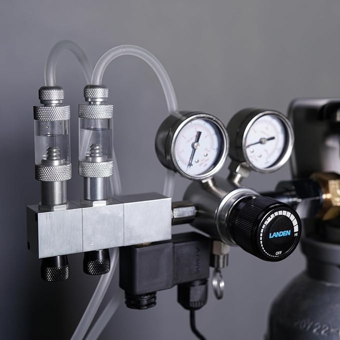 LANDEN AverVita Adv CO2 Regulator, Big Dual Gauges Display, 12V DC Solenoid with Bubble Counter and Check Valve, Safety Assurance, Fits CGA320 CO2 Cylinder Includes CO2 Indicator Solution Kit