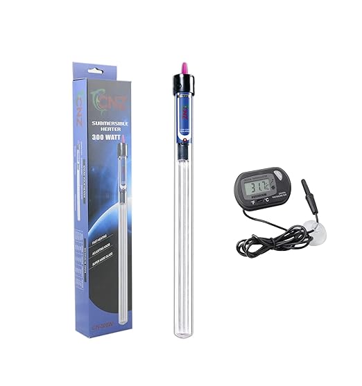 CNZ 300-Watt Quartz Glass Submersible Heater with Digital Aquarium Thermometer