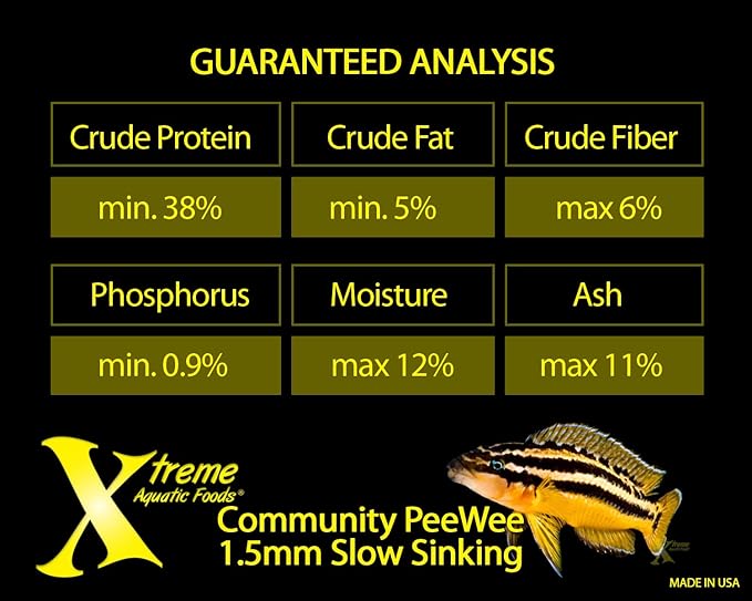 Xtreme Community Peewee 1.5mm Pellets: Slow Sinking & Ideal for Community Fish - Boosts Immune & Digestive Health, Enhances Color & Energy, Max Protein Fish Food – USA Farm Grown (38oz)
