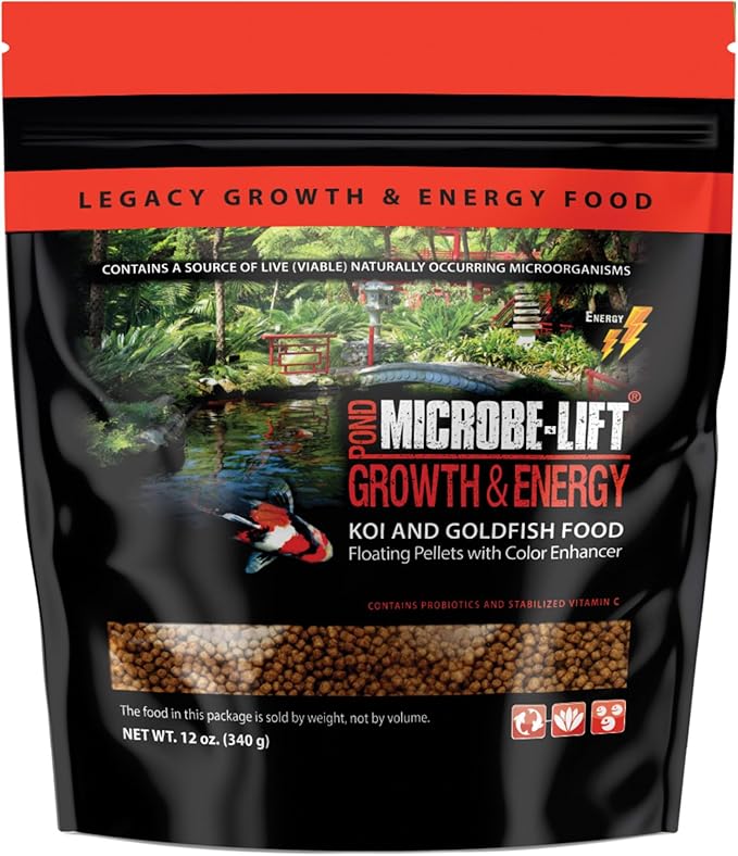 MICROBE-LIFT High Growth and Energy Floating Fish Food Pellets for Ponds, Water Gardens, and Fountains, Safe for Live Goldfish and Koi, 12 oz