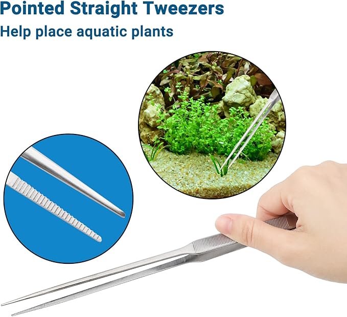 Segarty Aquarium Aquascaping Tools, 6 in 1 Stainless Steel Silver Aquascaping Tools Kit for Aquatic Plant Fish Tank, Long Scrapers Spatula Feeding Tweezers Curved Straight Scissors Aquarium Tools