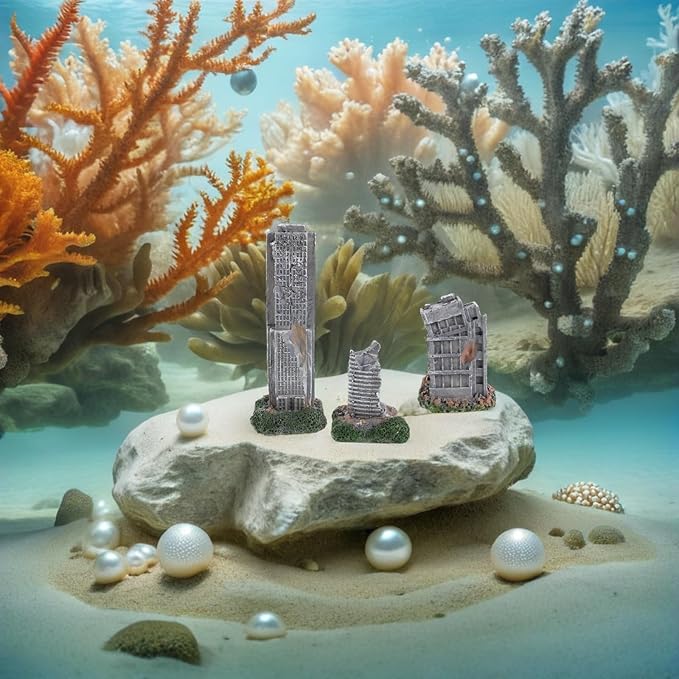 3Pcs Aquarium Ruins Decorations Fish Tank Resin Castle Hideouts for Fish Shrimp Shelter Underwater Landscaping Cave Ornaments Antique City Model Buildings