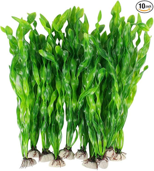 MyLifeUNIT Artificial Seaweed Water Plants for Aquarium, Plastic Fish Tank Plant Decorations 10 PCS (12 Inches Tall, Green)