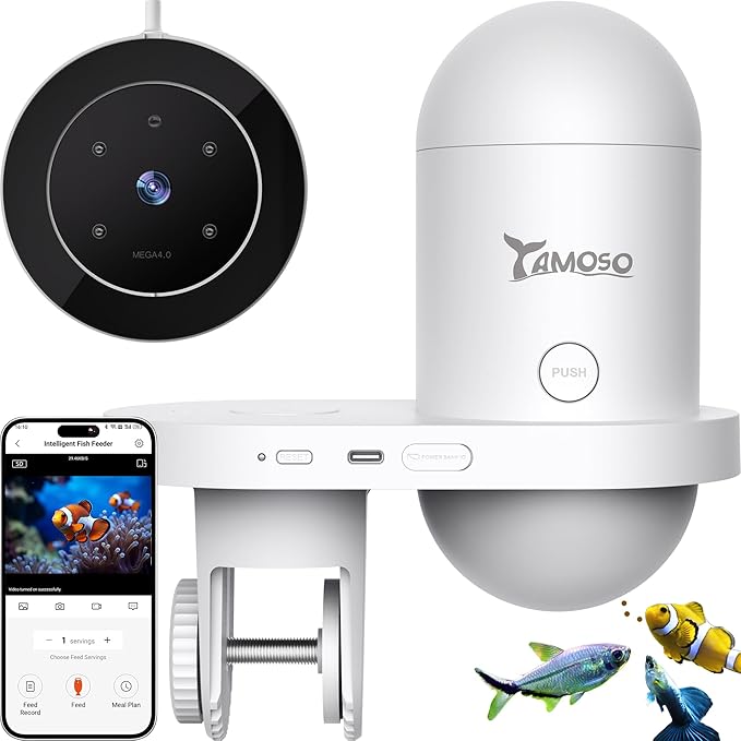 WiFi Automatic Fish Feeder with 2.5K Camera, 2.4/5G Smart App Control, Vacation Feeding Timer, Remote Precision Fish Food Dispenser, 230ML Moisture-Proof Aquarium Feeder for 10+ Gallon Tanks