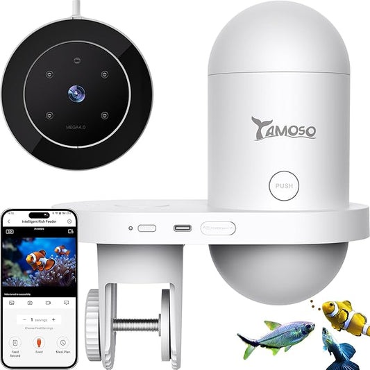 WiFi Automatic Fish Feeder with 2.5K Camera, 2.4/5G Smart App Control, Vacation Feeding Timer, Remote Precision Fish Food Dispenser, 230ML Moisture-Proof Aquarium Feeder for 10+ Gallon Tanks