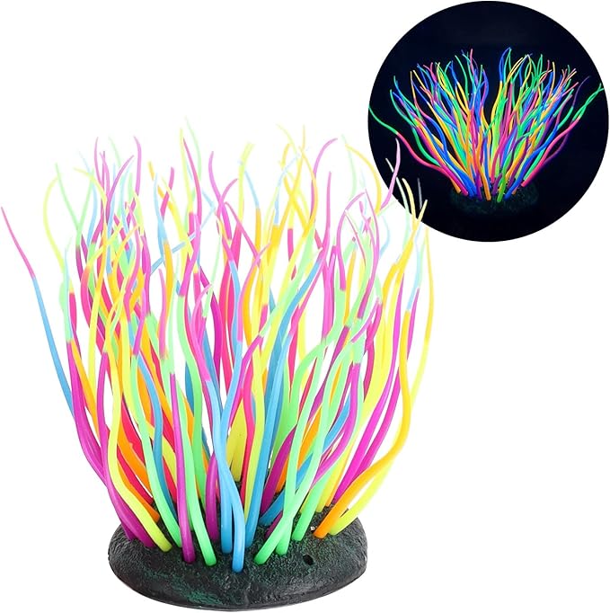Aquarium Decorations, Artificial Sea Anemone Coral Soft Silicone Simulation Luminous Sea Anemone Coral for Aquarium Fish Tank Decoration