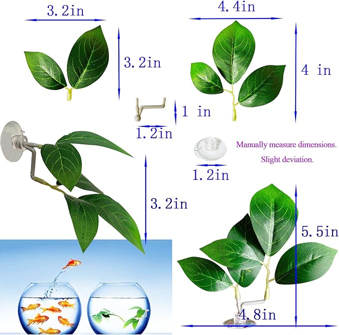 Fish Leaf Pad Fish Tank Accessories Aquarium Décor Simulating 3 pcs Adjustable Plastic Plants Betta Natural Habitat Playing Spawn Breed Rest Bed with Suction Cup Multi Leaf Design (3)