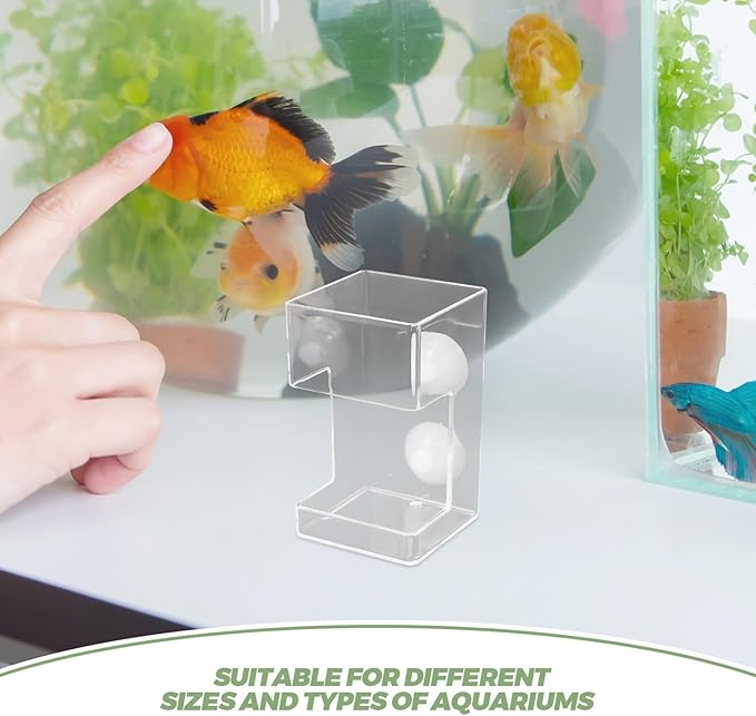 Luxshiny Acrylic Automatic Fish Feeder with Suction Cup for Aquarium Tank Square Floating Fish Food Dish Bowl Anti-Drift Feeding Tube Accessory for Shrimp