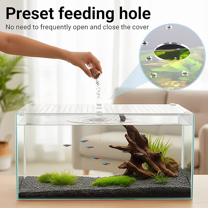 Colingmill 2 Pcs Aquarium Acrylic Fish Tank Lid Covers for 20/29/37 Gallon, 29 X12 in Glass Cuttable Canopy Top Net, Anti-Jump Net with Clips (Each 29 x 12 x 0.1in)