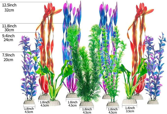 CNZ Assorted Mix Color Aquarium Plastic Plant Decoration w Ceramic Base, 10-Piece