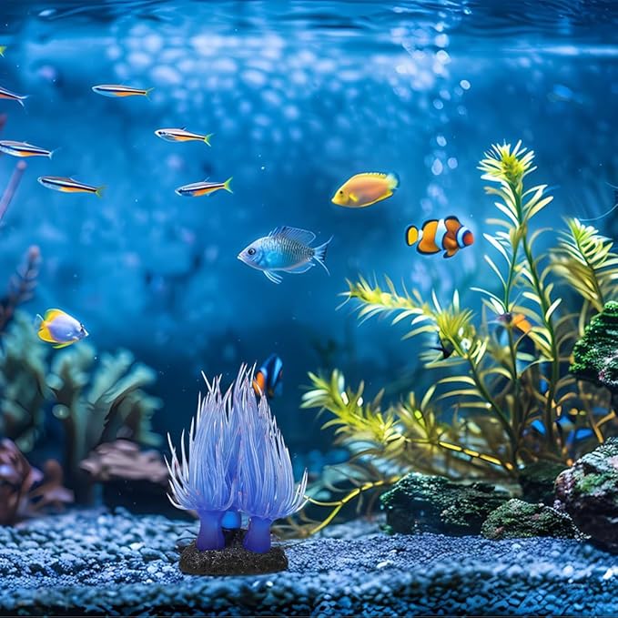 Artificial Coral Ornament for Fish Tank Aquarium Decoration Lifelike Soft Reef Coral with Stable Base Water Landscape Decor Accessory 3.14X2.95X2.95In