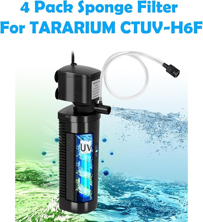 TARARIUM CTUV-H6F Aquarium Filter Sponge Replacement Filters 4 Pack CTUV-H6F-800A, Coospider-repta CTUV-H6F-AQ028