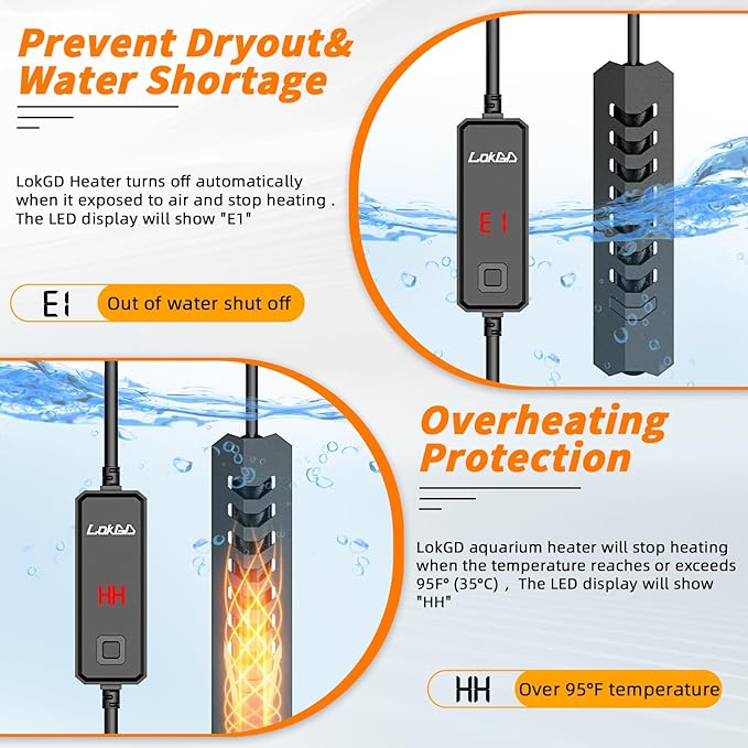 Upgraded 50W Intelligent Aquarium Heater,59°F-93°F Submersible Fish Tank Heater with Intelligent Digital Display Controller and Auto Power Off for 5-10 Gallon Freshwater Saltwater Fish Tanks
