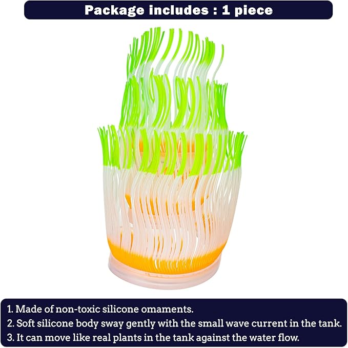 Soft Silica Gel Moves Naturally with Water Flow, Aquarium Decorations Glow in The Dark, Glowing Coral Ornaments for Fish Tank Decorations (Green, Anemone)