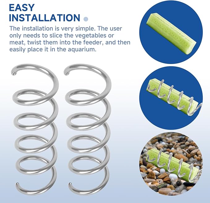 (2-Pack) Aquarium Vegetable Feeder, 304 Stainless Steel Sinking Vegetable Feeder Spring, Fish Tank Cucumber Holder for Pleco, Shrimp, Snails, Loaches and Other Bottom-Feeding Fish