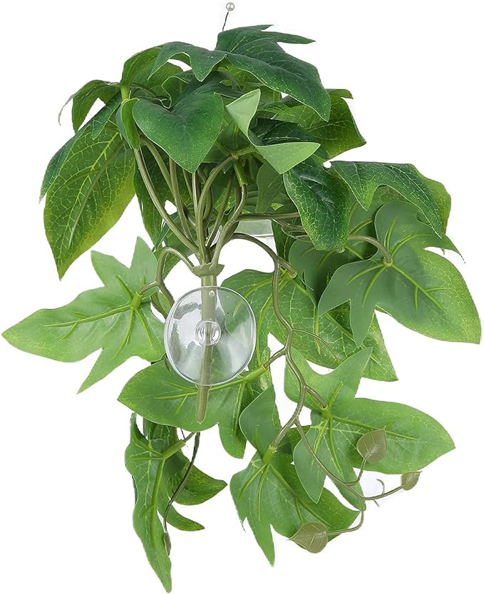 2PCS Artificial Water Plant,Simulation Vine,Lifelike Plastic Leaves Decoration with Suction Cup,Plastic Plant Aquatic Water Grass Decor for Fish Tank (Sweet Potato Leaves)