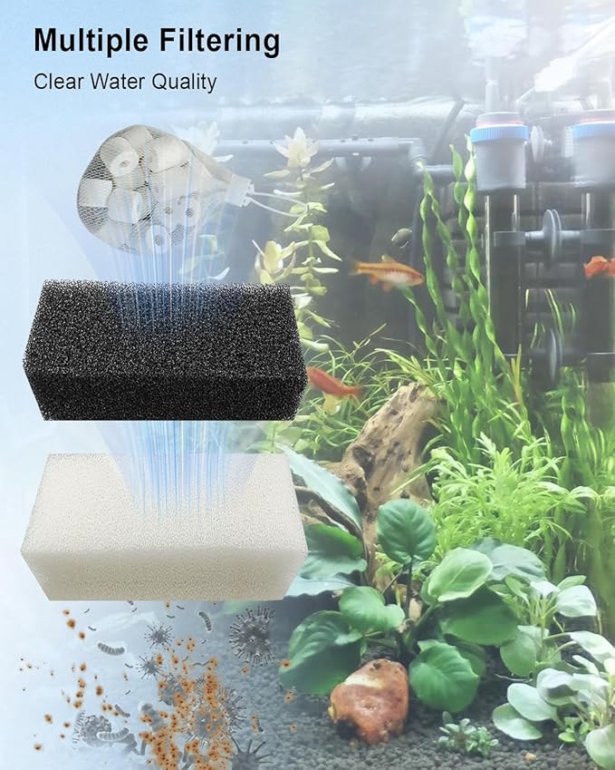 OCHIKI 4 Sets Aquarium Tank Filter Maintenance Kit Fit for AquaClear 50, Three-Stage Filtration Tank Carbon Filter & Foam Filter & Ceramic Rings & Bags for 20 to 50 Gallon Aquariums