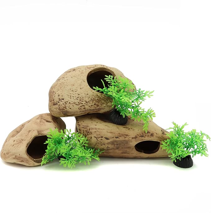 ALEGI Stackable Aquarium Ceramic Decorations Rock Caves,Betta Fish Tank Decor Accessories,Hideaway for Shrimp Cichlid Hiding Breeding Spawning (Set of 3)