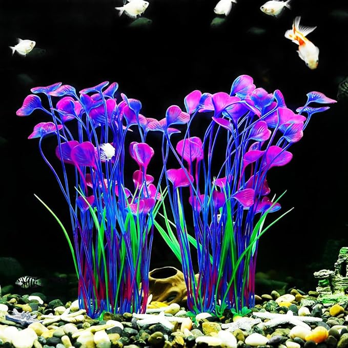 DSkoiph Artificial Plants Decoration Ornament for Fish Tank Aquarium Plastic Plants Tall 16 inch 2 Pack (Purple), PHCD761-4