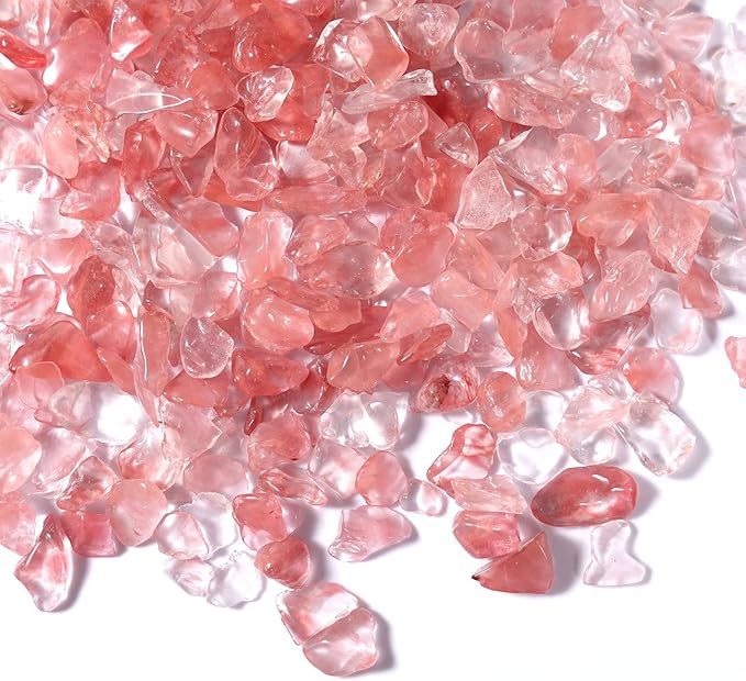 gemshan 2lb Cherry Quartz Chips Natural Crushed Crystal Chip Bulk 7mm-9mm Tumble Healing Crystal Stone for Aquarium Vase Plant Decoration Jewelry DIY