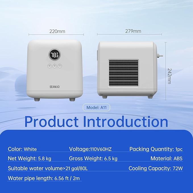 Aquarium Chiller 21-Gallon Fish Tank Chiller, A11-Built-in Pump, A11JJ-External Water Pump, R600a Compressor Quiet Cooling, Suitable for, Reef, and Hydroponics (Fres/Salt Water) (A11)