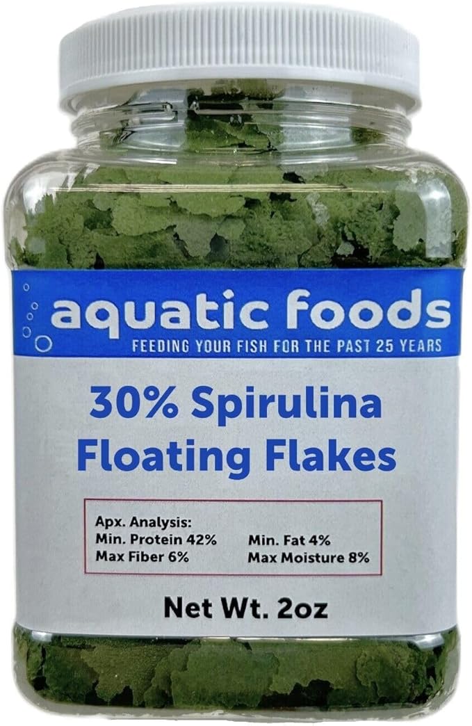 30% Spirulina Premium Flakes for African Cichlids, All Central and South American Cichlids, Koi, Pond Fish, All Community Tropical Fish...WL 2oz Sm Jar