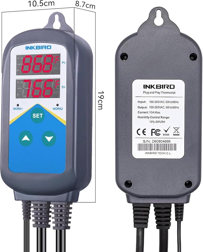 Inkbird Heating Thermostat Aquarium Reptile Submersible Probe Sensor ITC306T Heater Relay Digital Greenhouse Temperature Controller Dual Stage Timer Time Switch ONLY Heat Plug Outlet NO Cooling