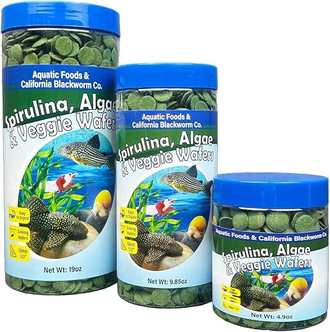 12mm - 1/2" Small Sinking Wafers of Spirulina, Algae & Veggies for Plecos, Catfish, Shrimp, Snails, Crabs, Crayfish, 12-Type Pellet Mix & 4-Type Wafer Mix Included...19.0oz Canister